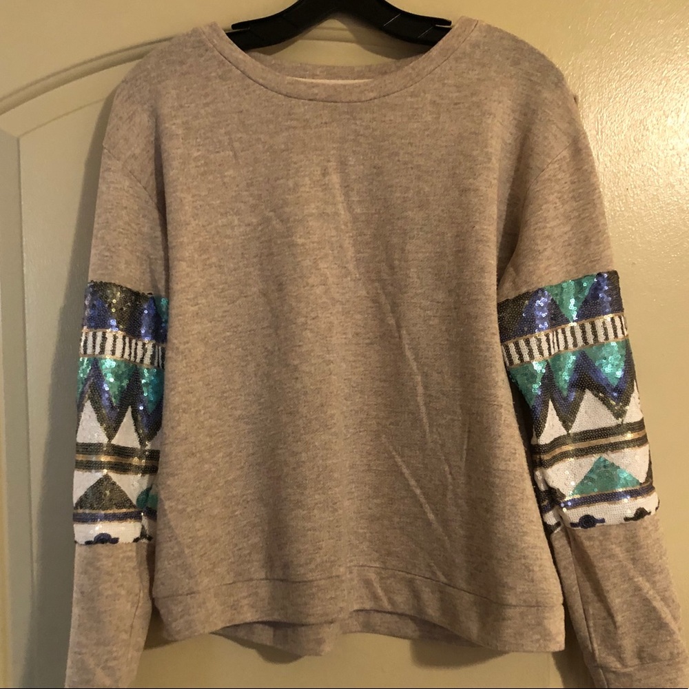 Tan Sweater with Sequin Sleeves